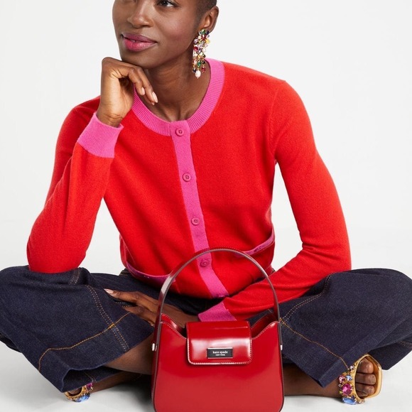 kate spade Sweaters - Kate Spade Colorblock Cashmere Gallery Cardigan Red Pink KA429 Medium